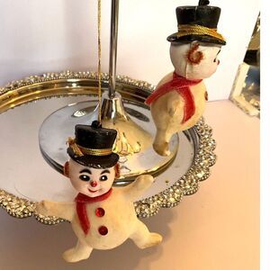 2 vintage felt snow man ornaments so cute